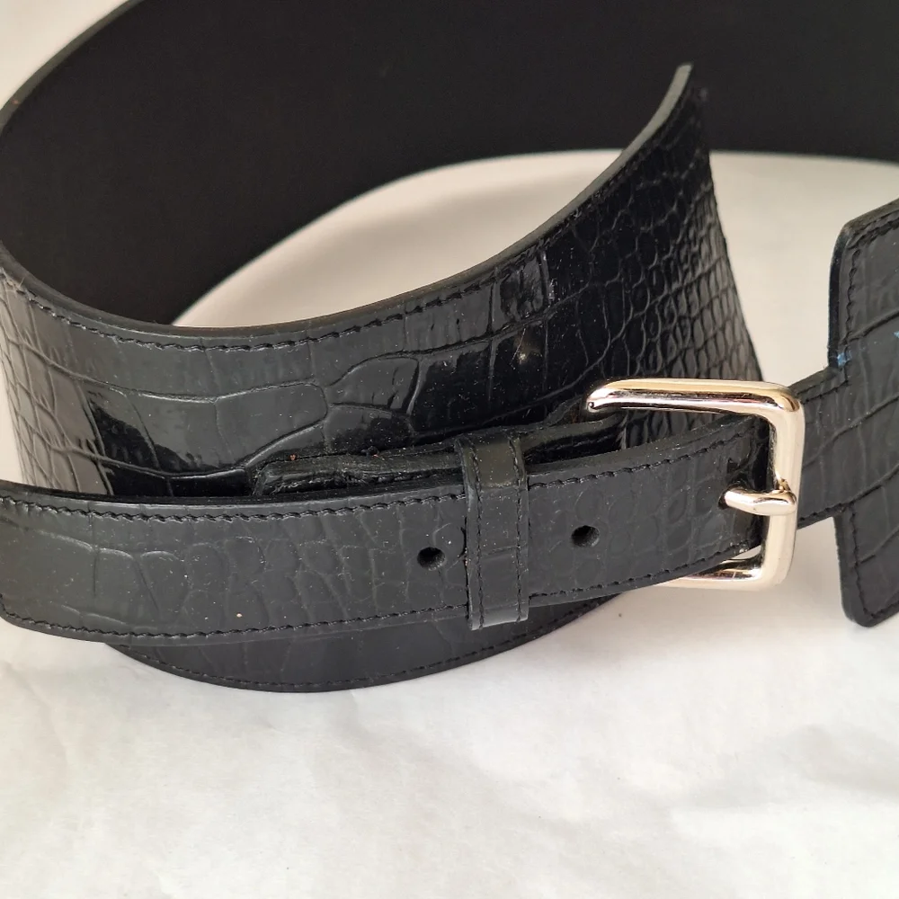 Club Monaco Embossed wide black leather belt S
